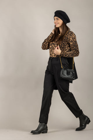 VICOLO - 22063F - CARDIGAN ANIMALIER GIROCOLLO