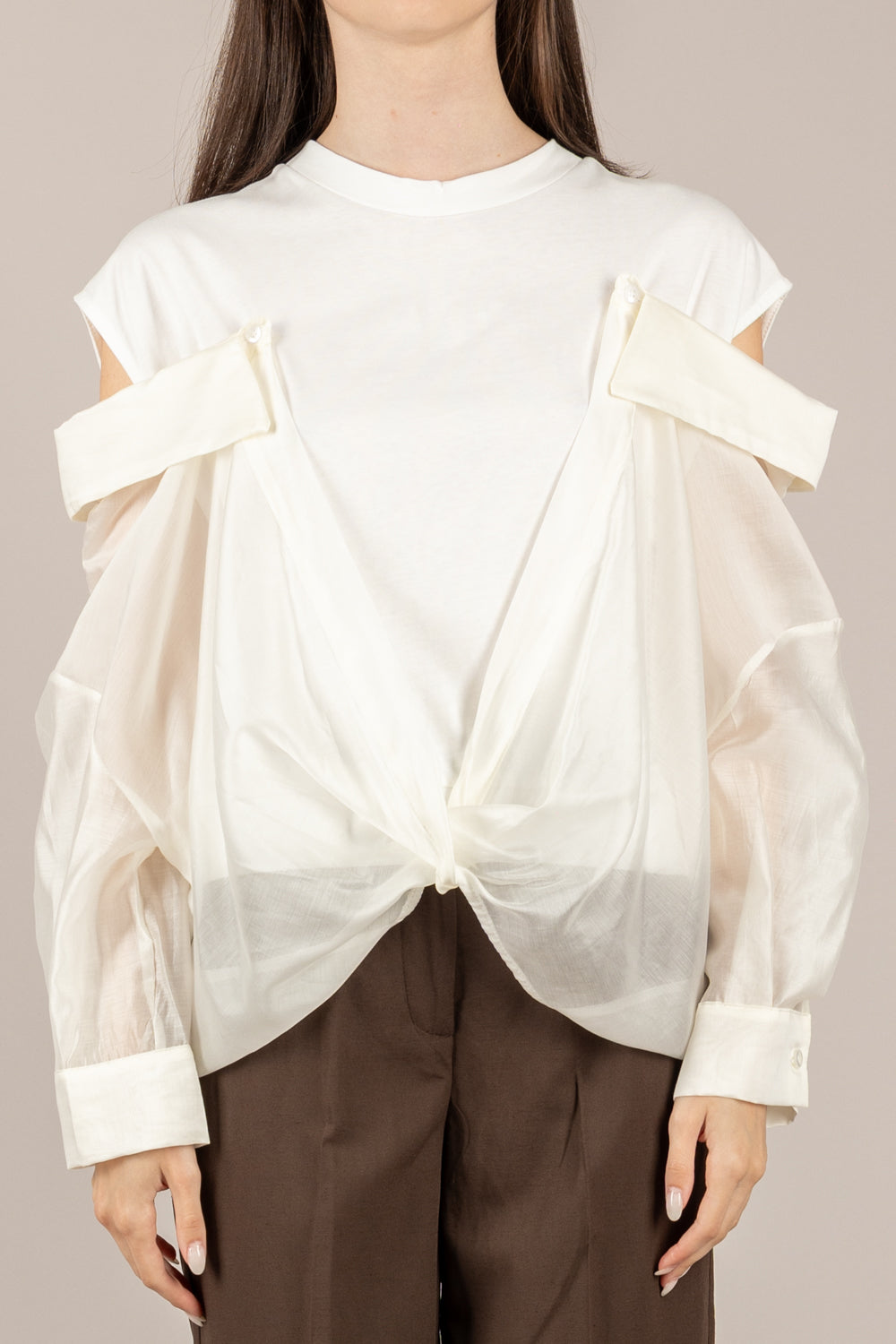 TENSIONE IN - PE260224 - T-SHIRT CAMICIA DOPPIO TESSUTO PANNA/PANNA
