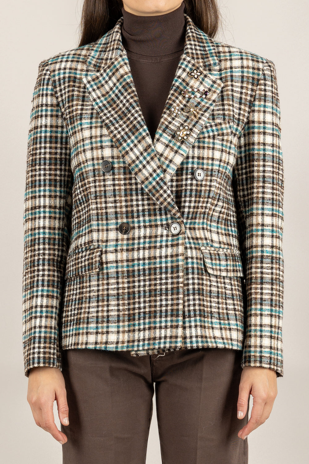 TENSIONE IN - 26B1504 - GIACCA CHECK DOPPIO PETTO CON SPILLE