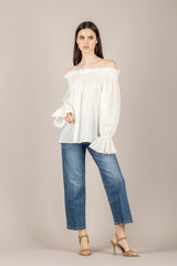 VICOLO - TAB2174 - BLUSA SCOLLO SHIFFER  BIANCO