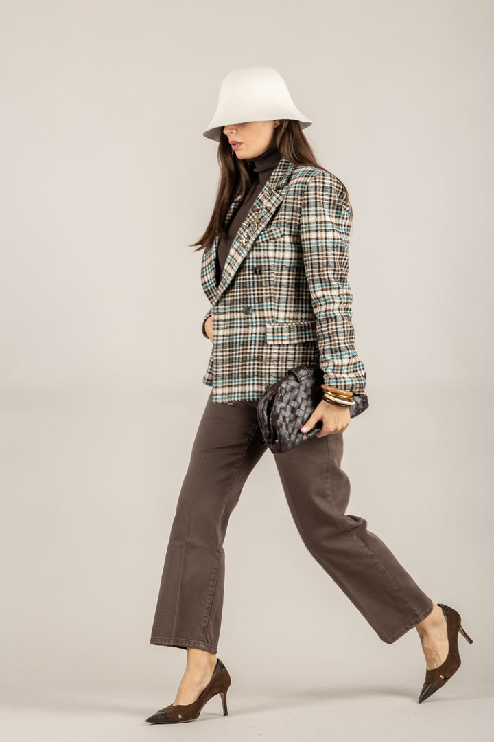 TENSIONE IN - 26B1504 - GIACCA CHECK DOPPIO PETTO CON SPILLE