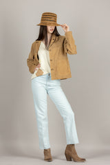 VICOLO - TAB0174 - GIACCA CROP VERA PELLE SCAMOSCIATA CAMEL