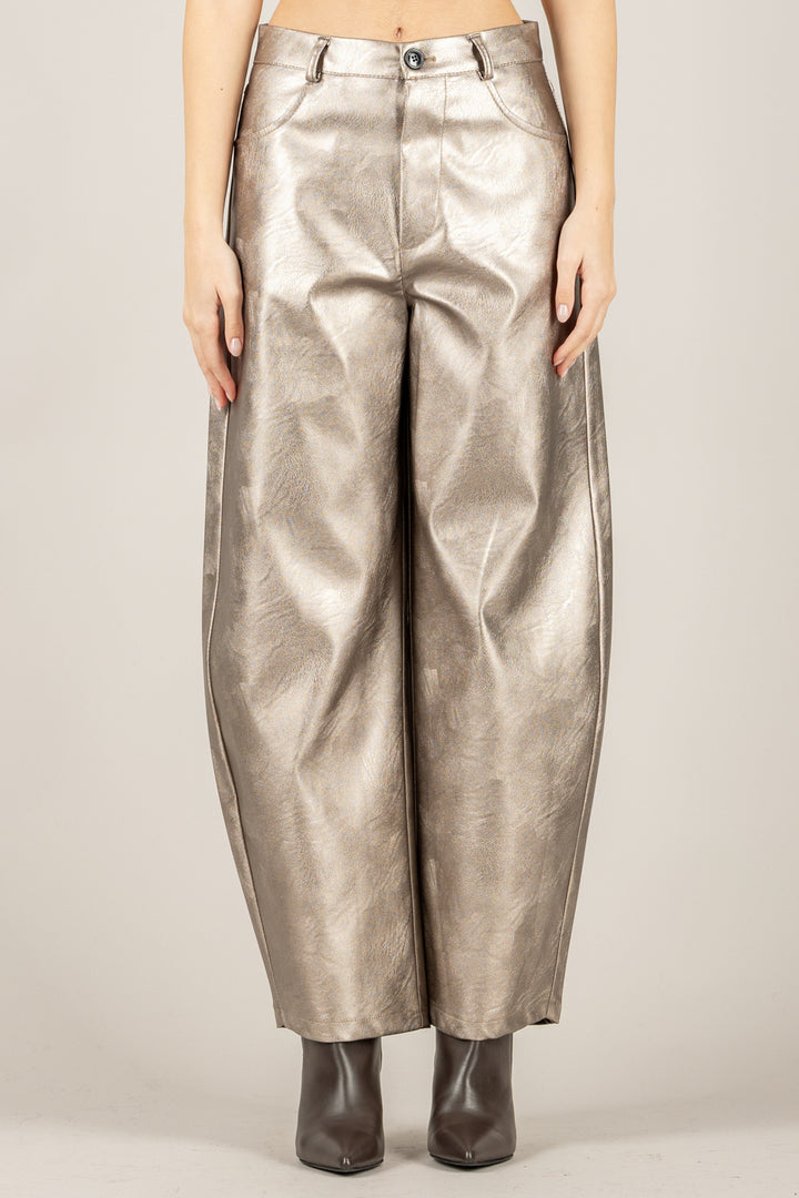 VICOLO - TF2051 - PANTALONE BARREL ECOPELLE LAMINATO