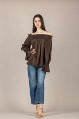 VICOLO - TAB2174 - BLUSA SCOLLO SHIFFER MORO