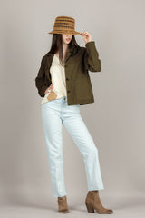 VICOLO - TAB0174 - GIACCA CROP VERA PELLE SCAMOSCIATA VERDONE