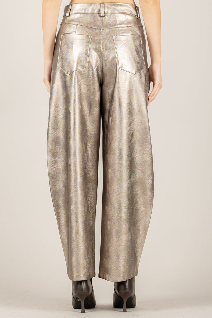 VICOLO - TF2051 - PANTALONE BARREL ECOPELLE LAMINATO