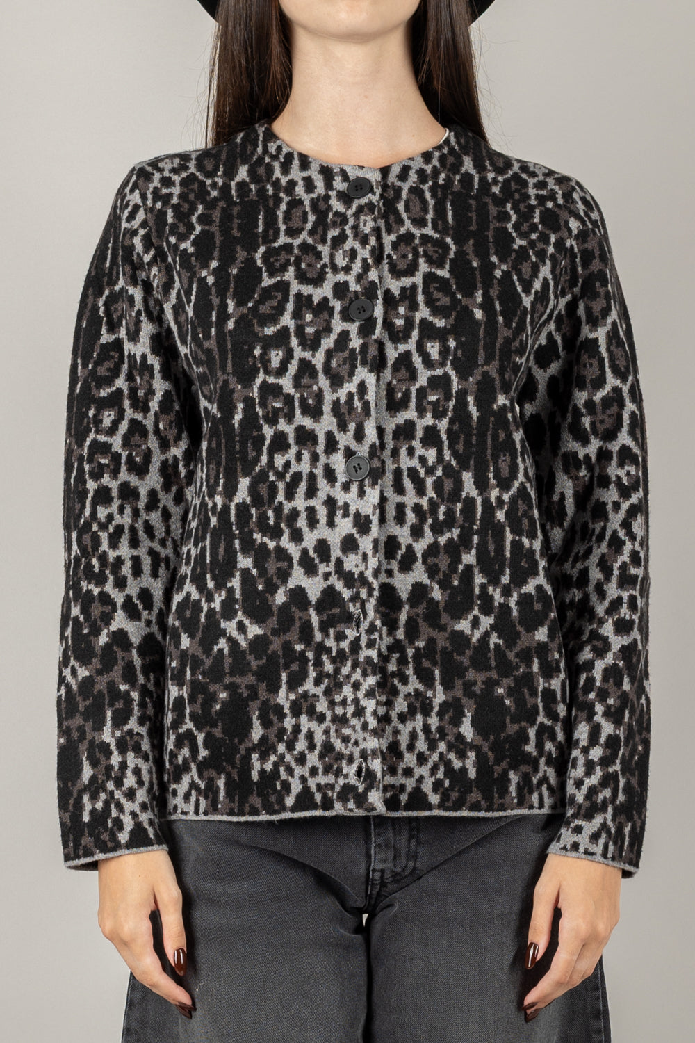 STORY - CARDIGAN GIROCOLLO ANIMALIER