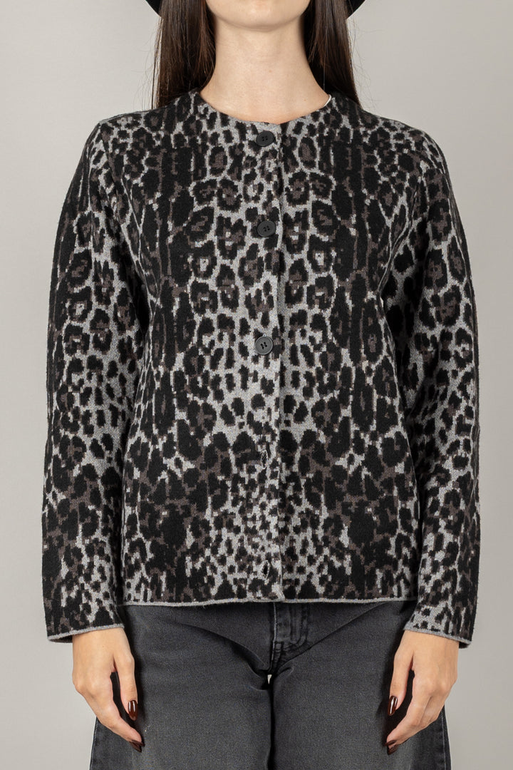 STORY - CARDIGAN GIROCOLLO ANIMALIER