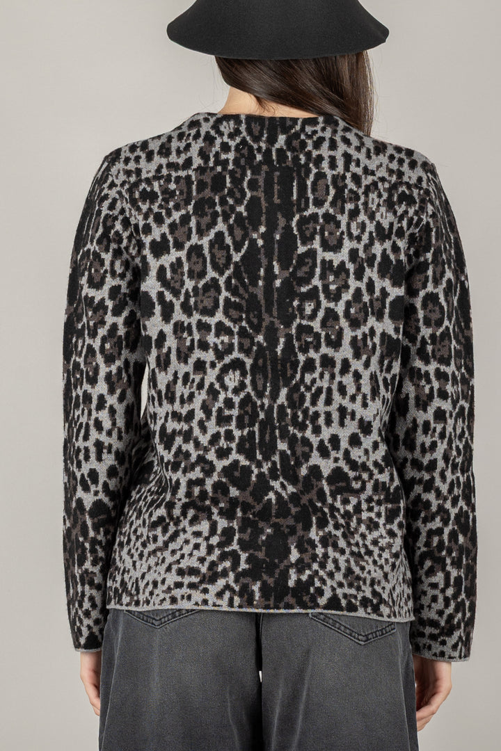 STORY - CARDIGAN GIROCOLLO ANIMALIER
