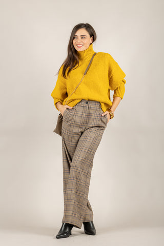 VICOLO - TF2024 - PANTALONE TARTAN A PALAZZO