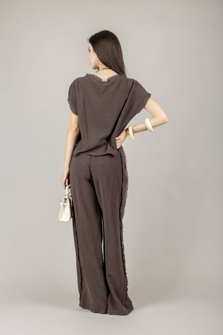 TENSIONE IN - SS251204 - PANTALONE AMPIO SFRANGIATO