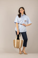 TENSIONE IN - 26C5004 - CAMICIA OVER MANICHE CORTE N°5 CELESTE/CUOIO