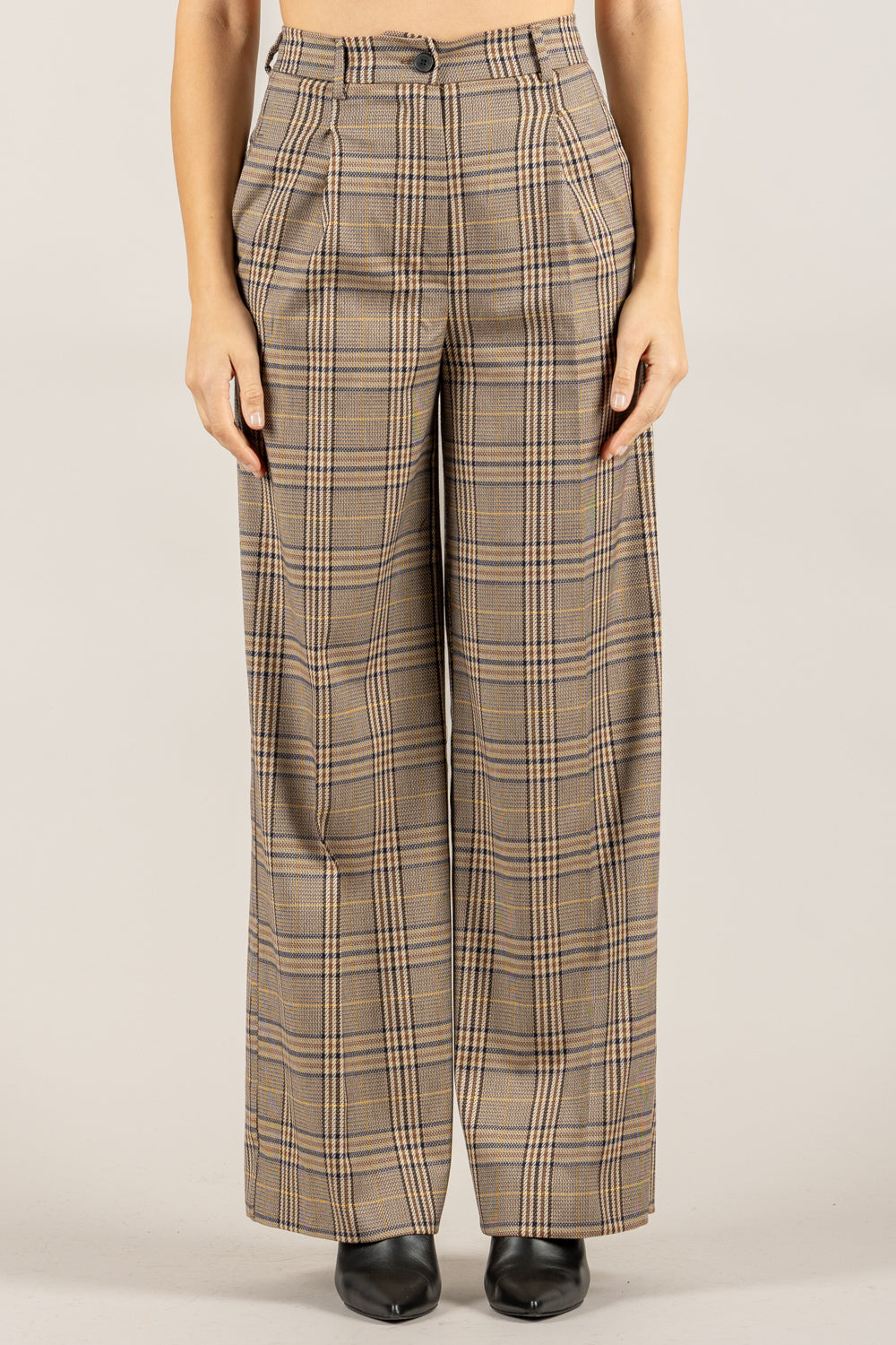 VICOLO - TF2024 - PANTALONE TARTAN A PALAZZO