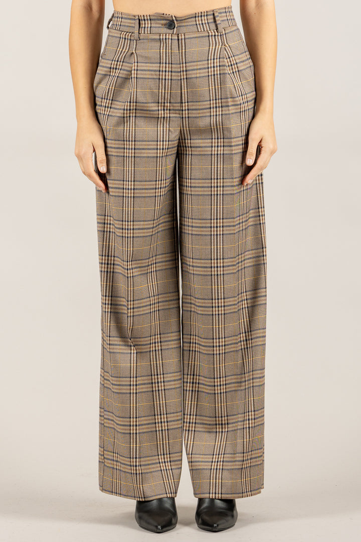 VICOLO - TF2024 - PANTALONE TARTAN A PALAZZO