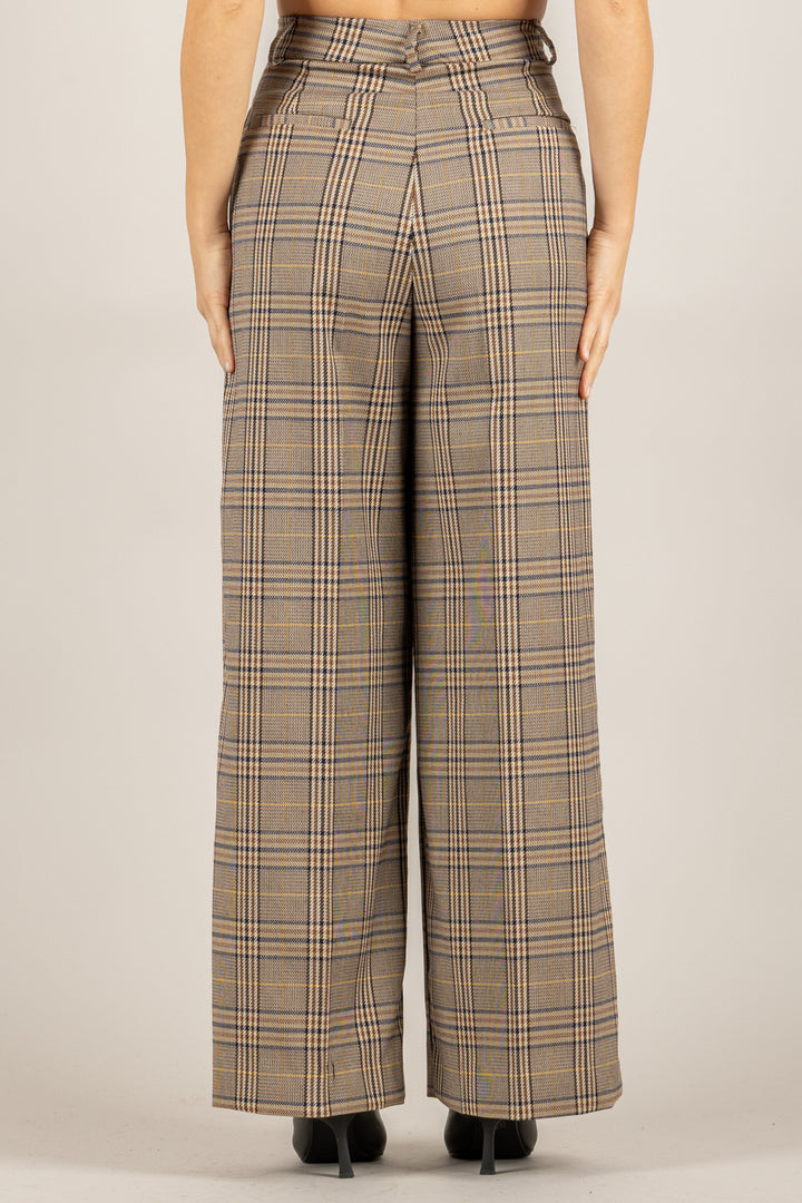 VICOLO - TF2024 - PANTALONE TARTAN A PALAZZO