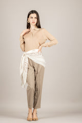 TENSIONE IN - XL25276 - MAGLIA BEIGE CON DETTAGLI A COSTE