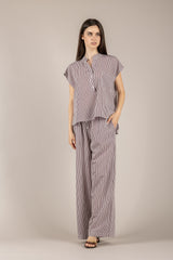 TENSIONE IN - 26P5198 - PANTALONE RIGATO CON BOTTONCINI BORDO'