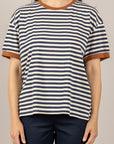 TENSIONE IN - 26M4893 - T-SHIRT RIGATA CON PROFILI A CONTRASTO PANNA/BLU/TABACCO