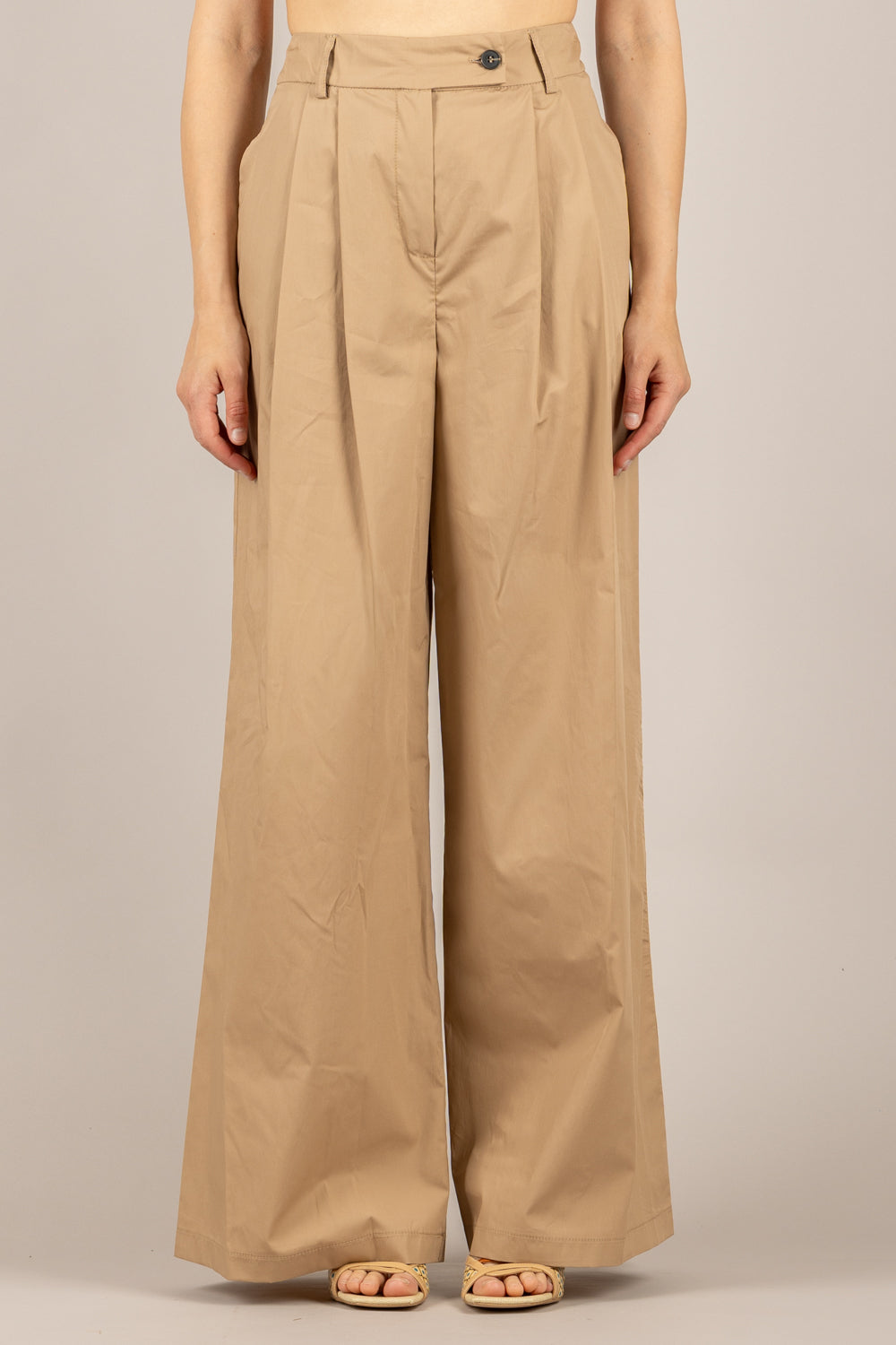 TENSIONE IN - 26P4835 - PANTALONE PALAZZO IN COTONE COGNAC