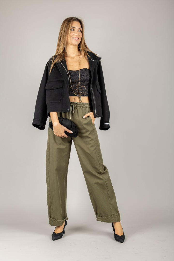 TENSIONE IN - W25P461 - PANTALONE PALAZZO CON COULISSE