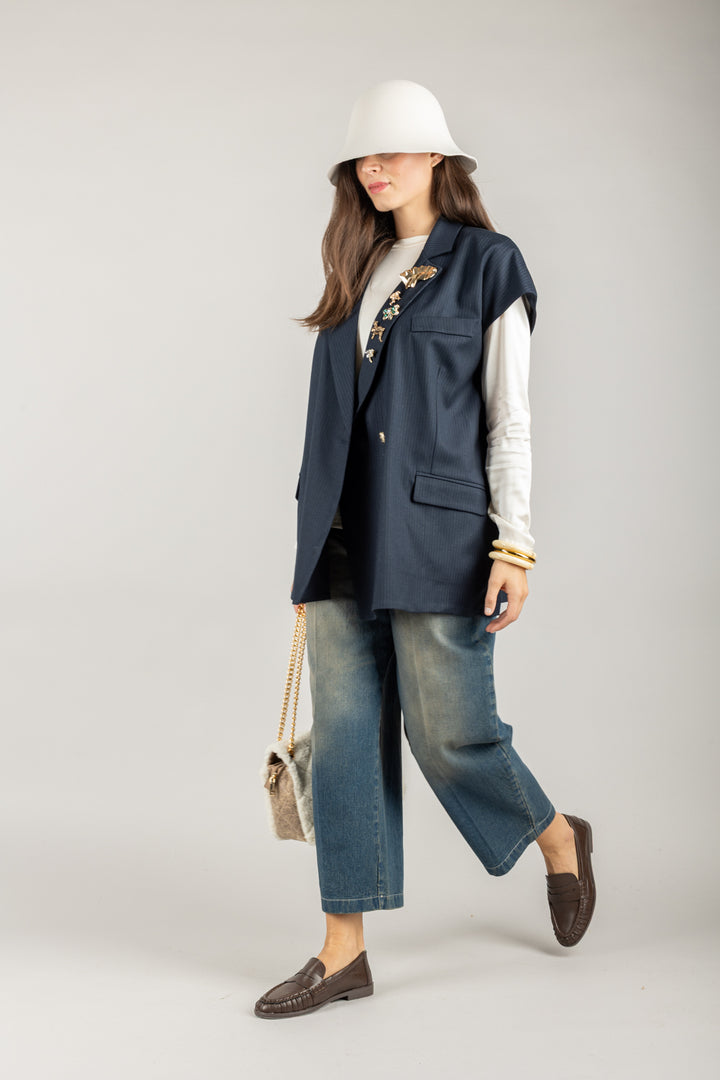 TENSIONE IN - 26D807 - GILET GESSATO CON SPILLE