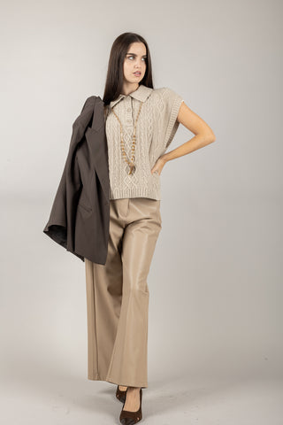 TENSIONE IN - D80967 - GILET CON COLLETTO E RICAMI