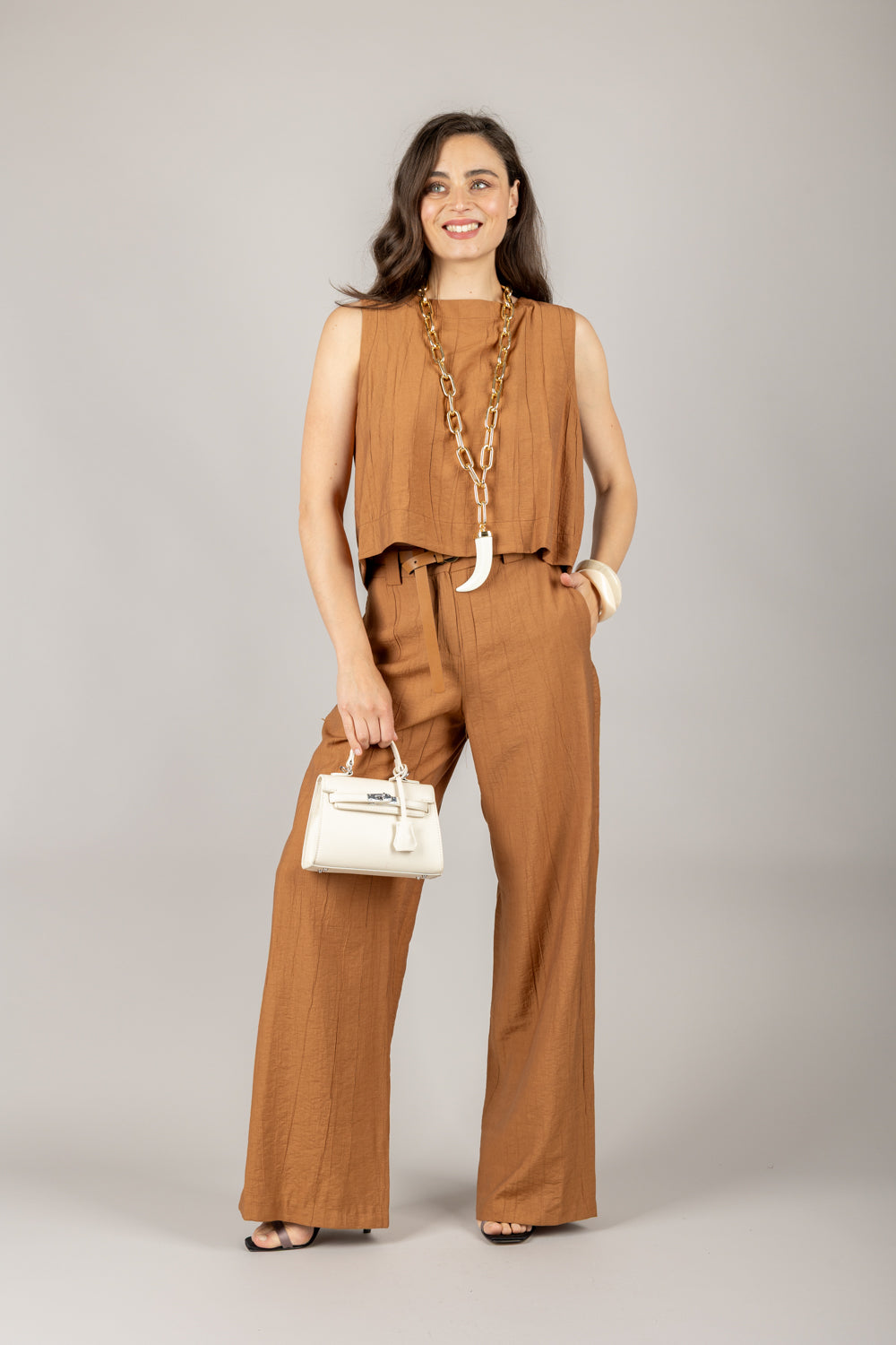 TENSIONE IN - 25P7789 - PANTALONE GOFFRATO CON CINTURA
