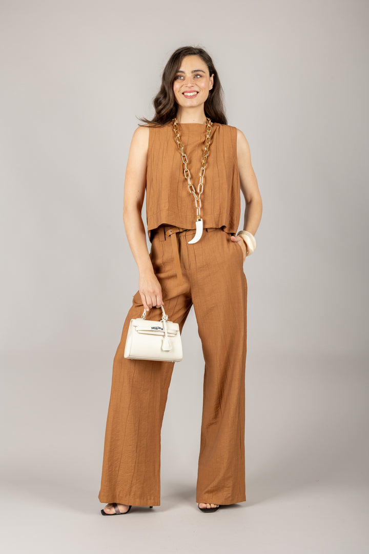 TENSIONE IN - 25P7789 - PANTALONE GOFFRATO CON CINTURA