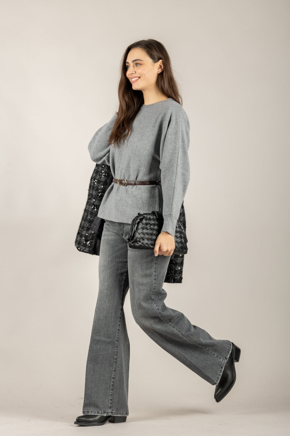 VICOLO - 22207F - MAGLIA MANICA PALLONCINO CON CINTURA