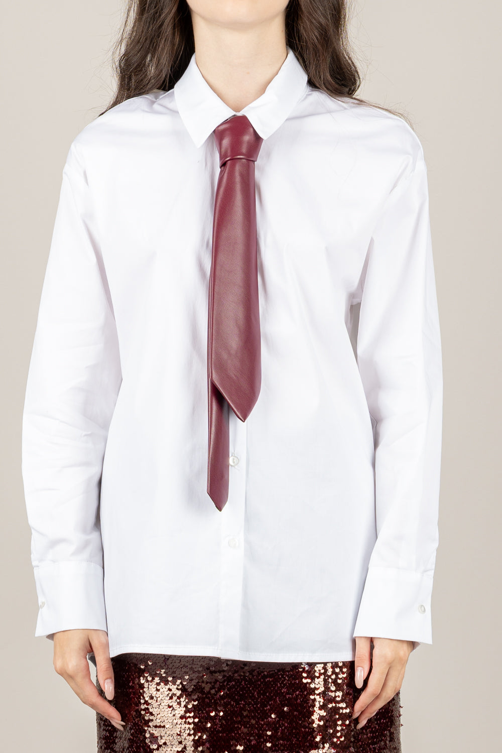 TENSIONE IN - 26C1335 - CAMICIA CON CRAVATTA IN ECOPELLE