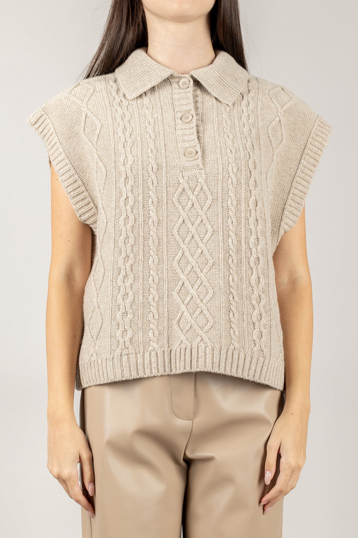 TENSIONE IN - D80967 - GILET CON COLLETTO E RICAMI