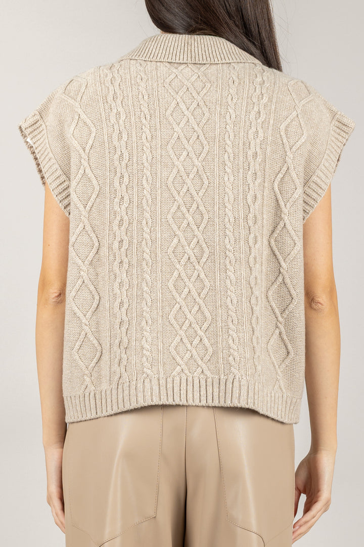 TENSIONE IN - D80967 - GILET CON COLLETTO E RICAMI