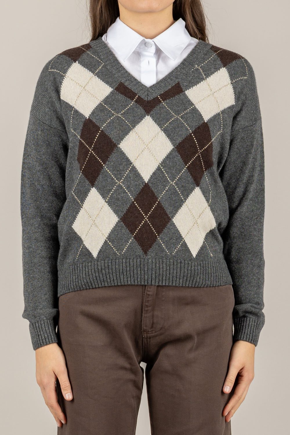 TENSIONE IN - D82060 - MAGLIA SCOLLO A V CON ROMBI