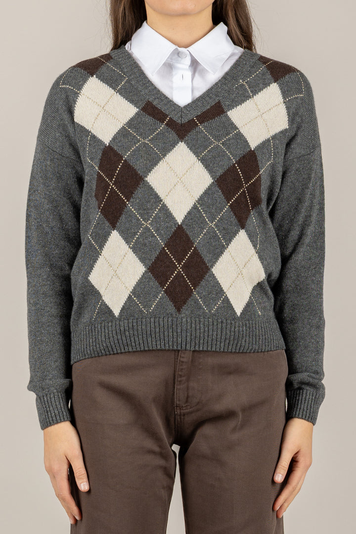 TENSIONE IN - D82060 - MAGLIA SCOLLO A V CON ROMBI