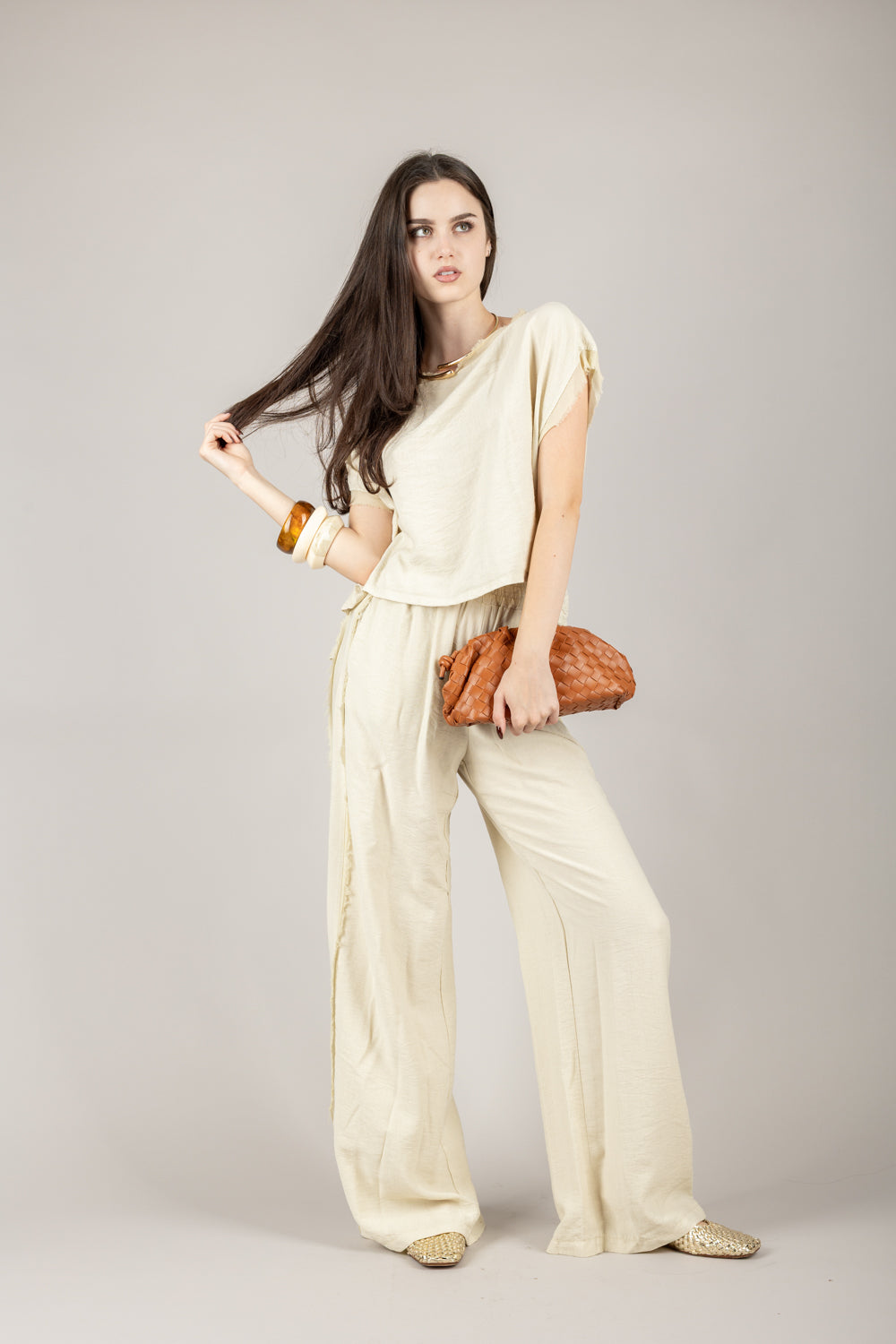TENSIONE IN - SS251204 - PANTALONE AMPIO SFRANGIATO