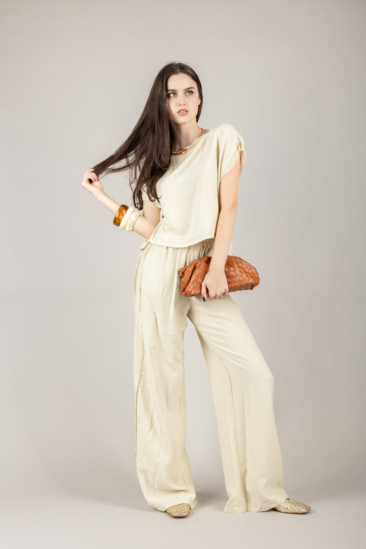 TENSIONE IN - SS251204 - PANTALONE AMPIO SFRANGIATO