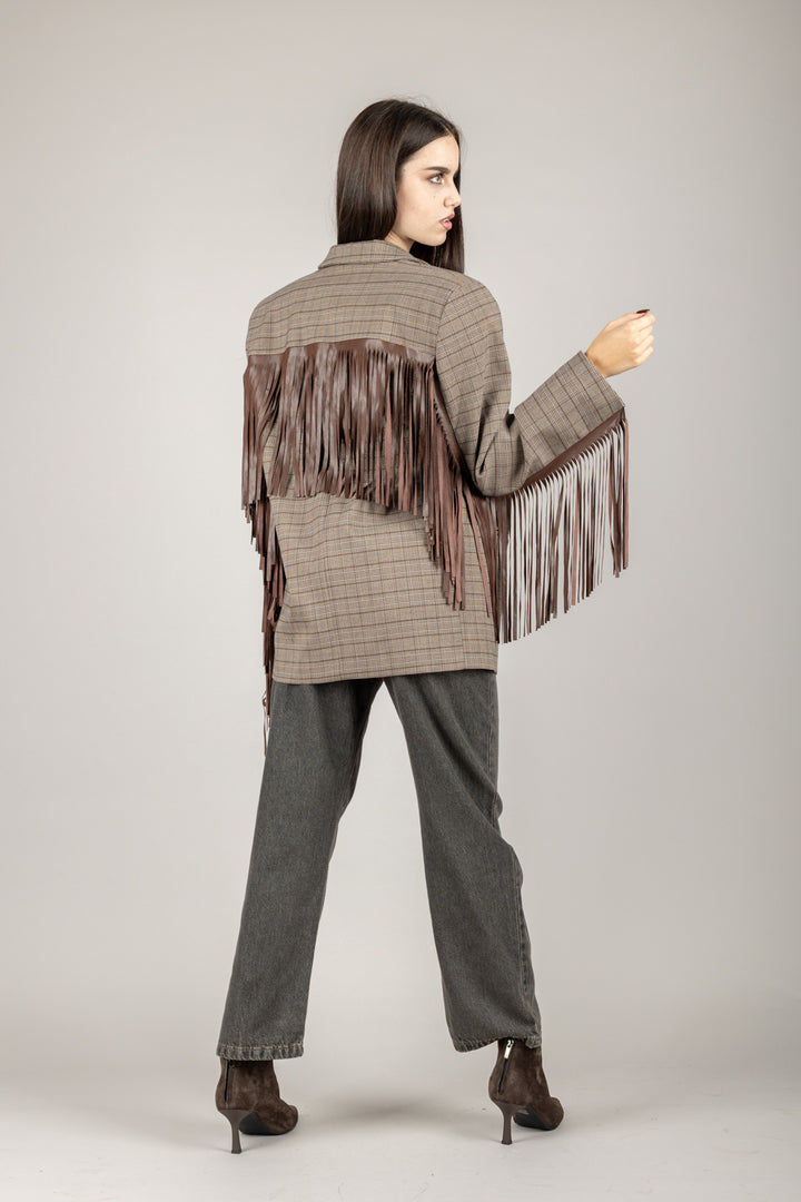 VICOLO - TF1184 - GIACCA CHECK CON FRANGE