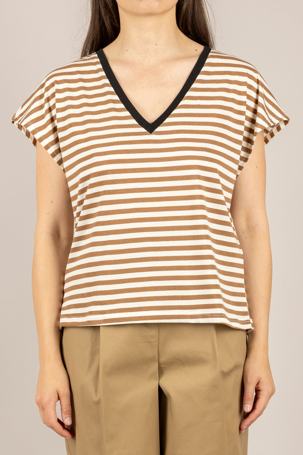 DIXIE - T262A155 - T-SHIRT A RIGHE CON SCOLLO A V COLONIALE
