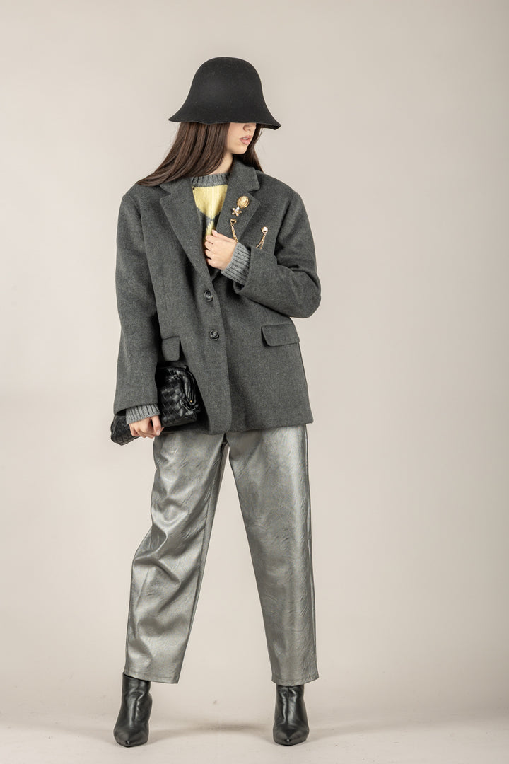 VICOLO - TF2037 - PANTALONE CARROT ECOPELLE LAMINATO