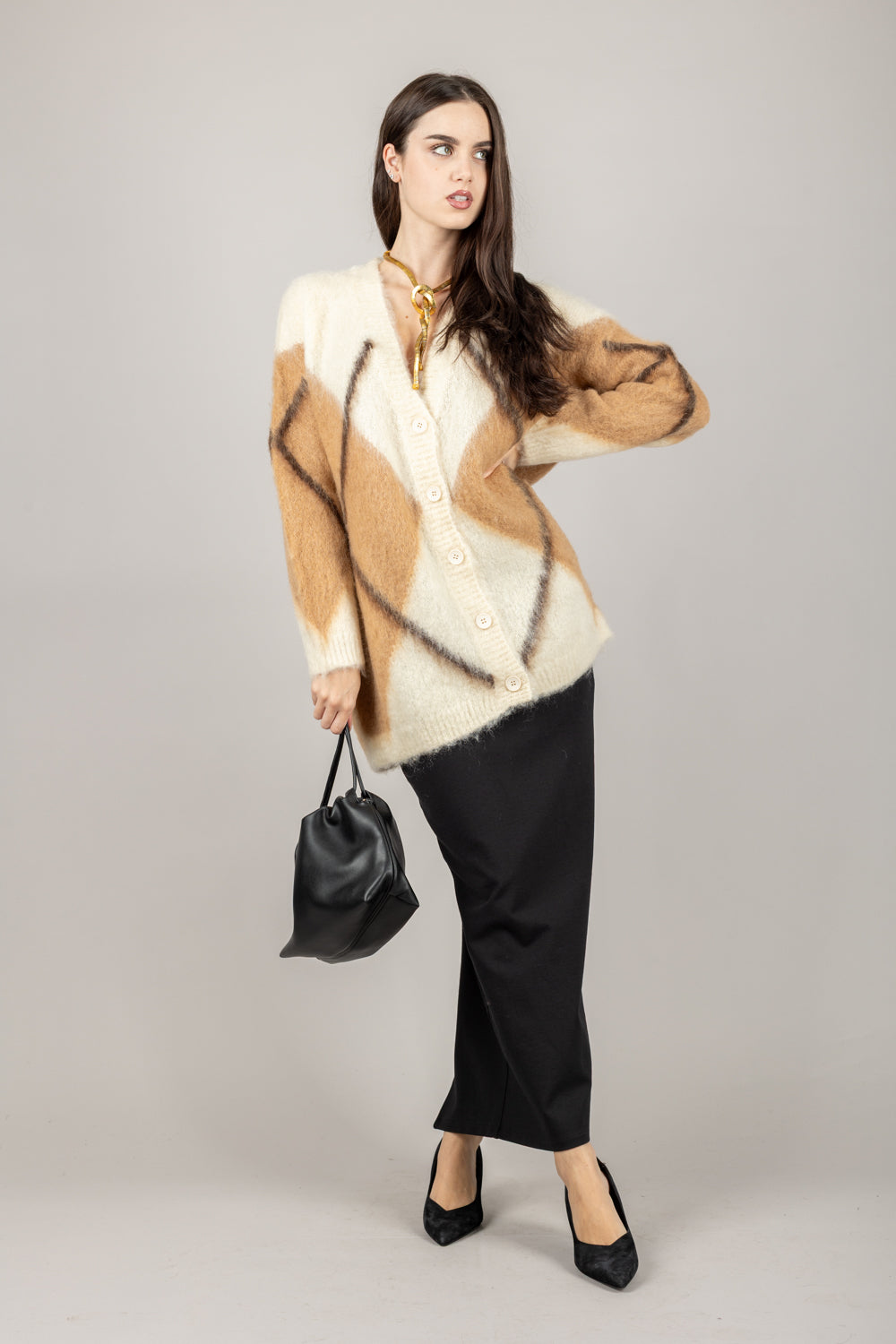 VICOLO - 55041F - CARDIGAN MOHAIR A ROMBI