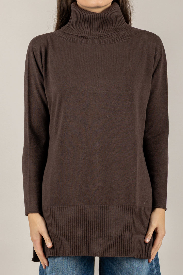 VICOLO - 77340F - MAGLIA LUNGA COLLO ALTO CON SPACCHETTI