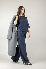 MM MaxMara - 2526786037600 - PANTALONE PALAZZO CON PINCES GESSATO GELA