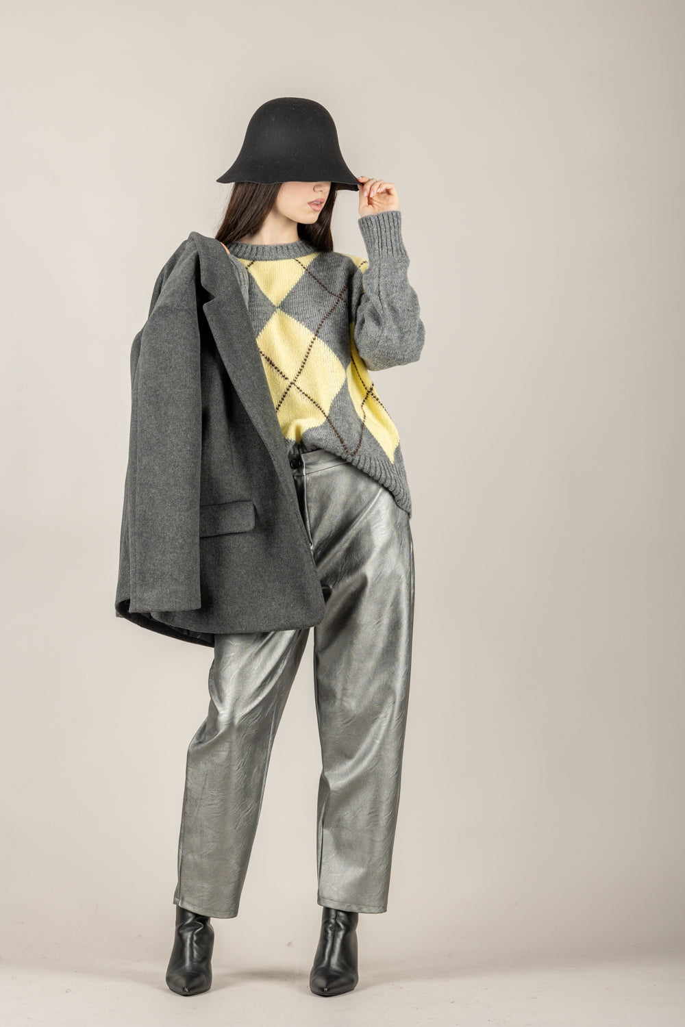 TENSIONE IN - W5HMJ78A359 - MAGLIA A ROMBI BICOLOR GIROCOLLO