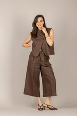 VICOLO - TAB2177 - PANTALONE CROP AMPIO MORO