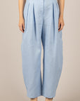 TENSIONE IN - 26P4950 - PANTALONE IN LINO CON PINCES CELESTE