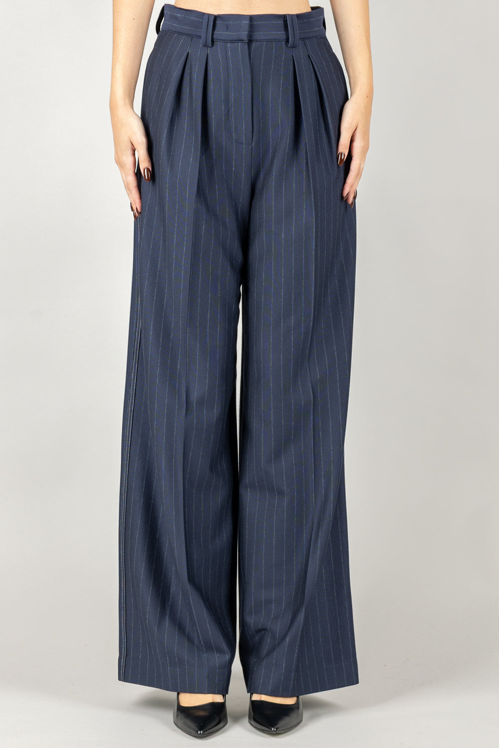 MM MaxMara - 2526786037600 - PANTALONE PALAZZO CON PINCES GESSATO GELA