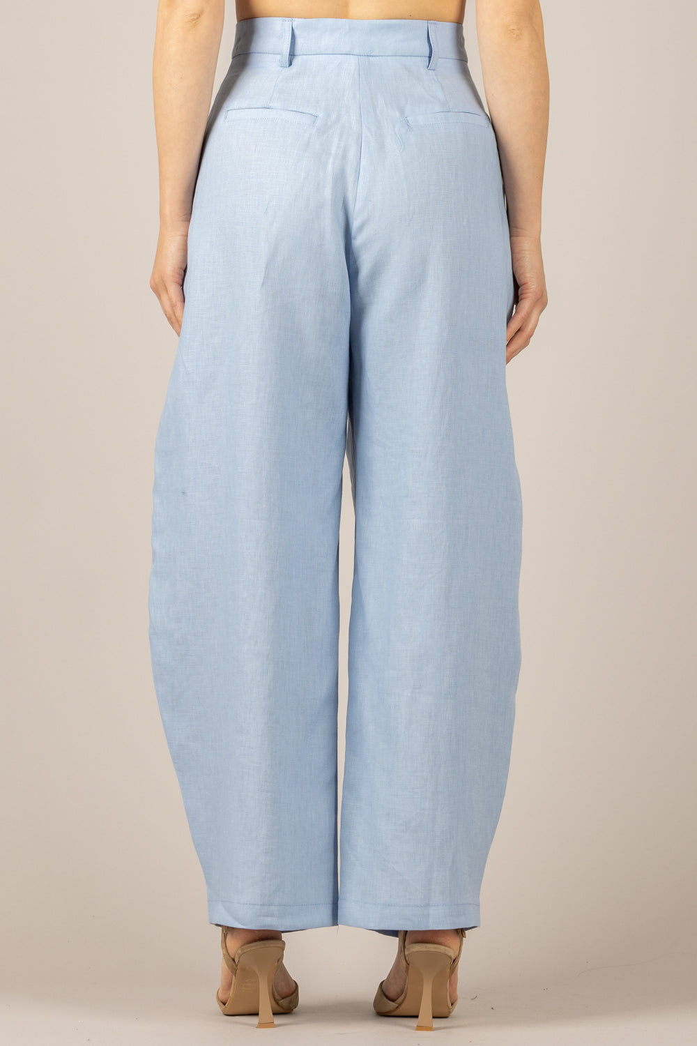 TENSIONE IN - 26P4950 - PANTALONE IN LINO CON PINCES CELESTE
