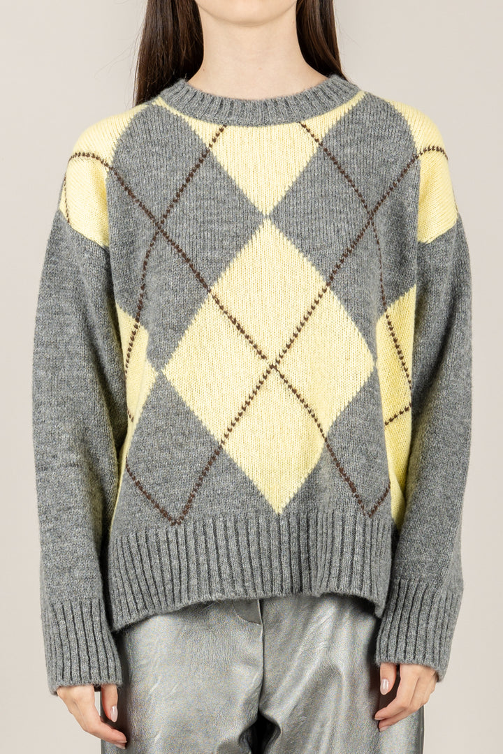 TENSIONE IN - W5HMJ78A359 - MAGLIA A ROMBI BICOLOR GIROCOLLO