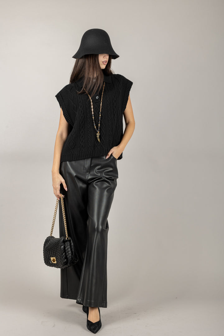 TENSIONE IN - D80967 - GILET CON COLLETTO E RICAMI