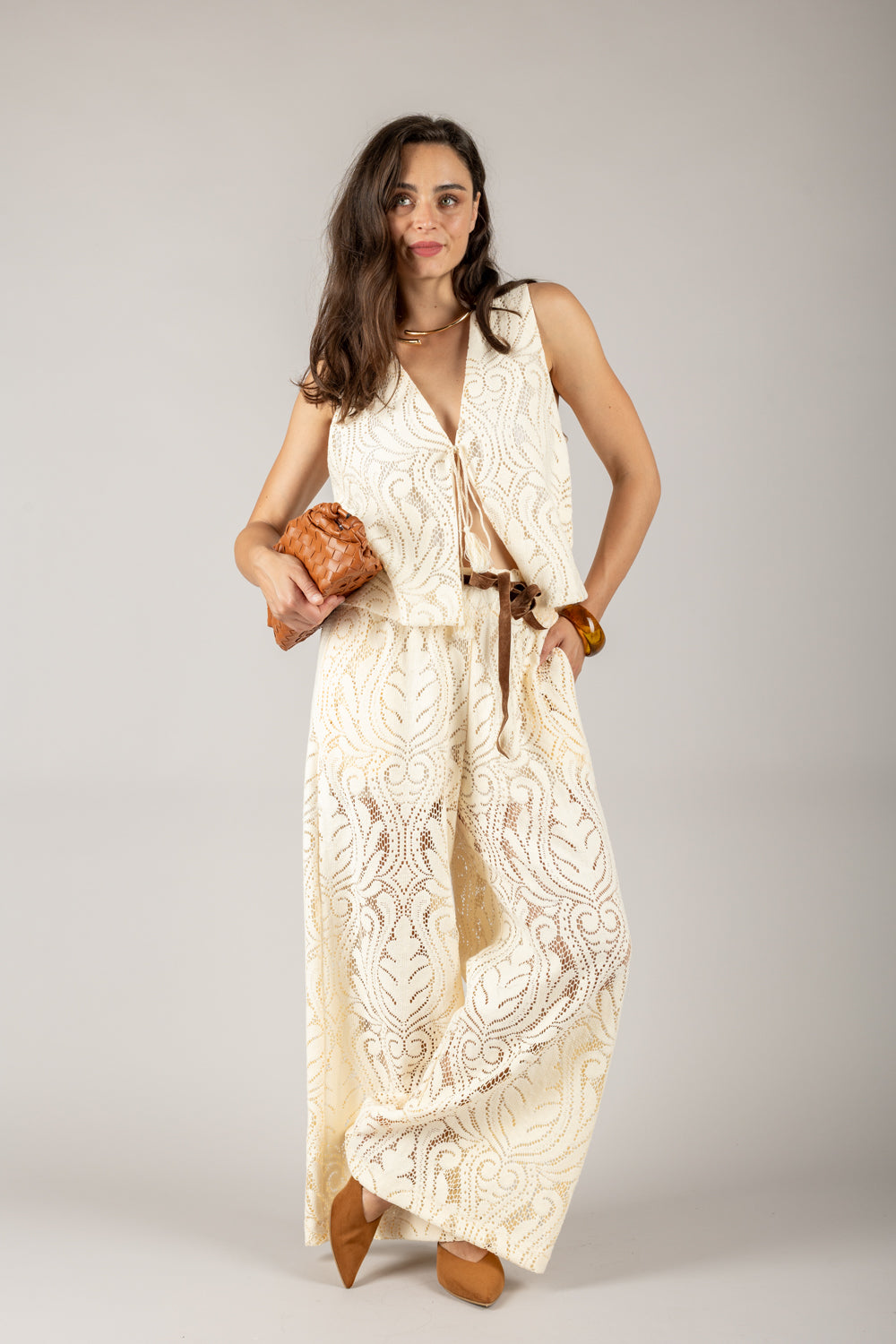TENSIONE IN - S25PE35 - PANTALONE PALAZZO CROCHET